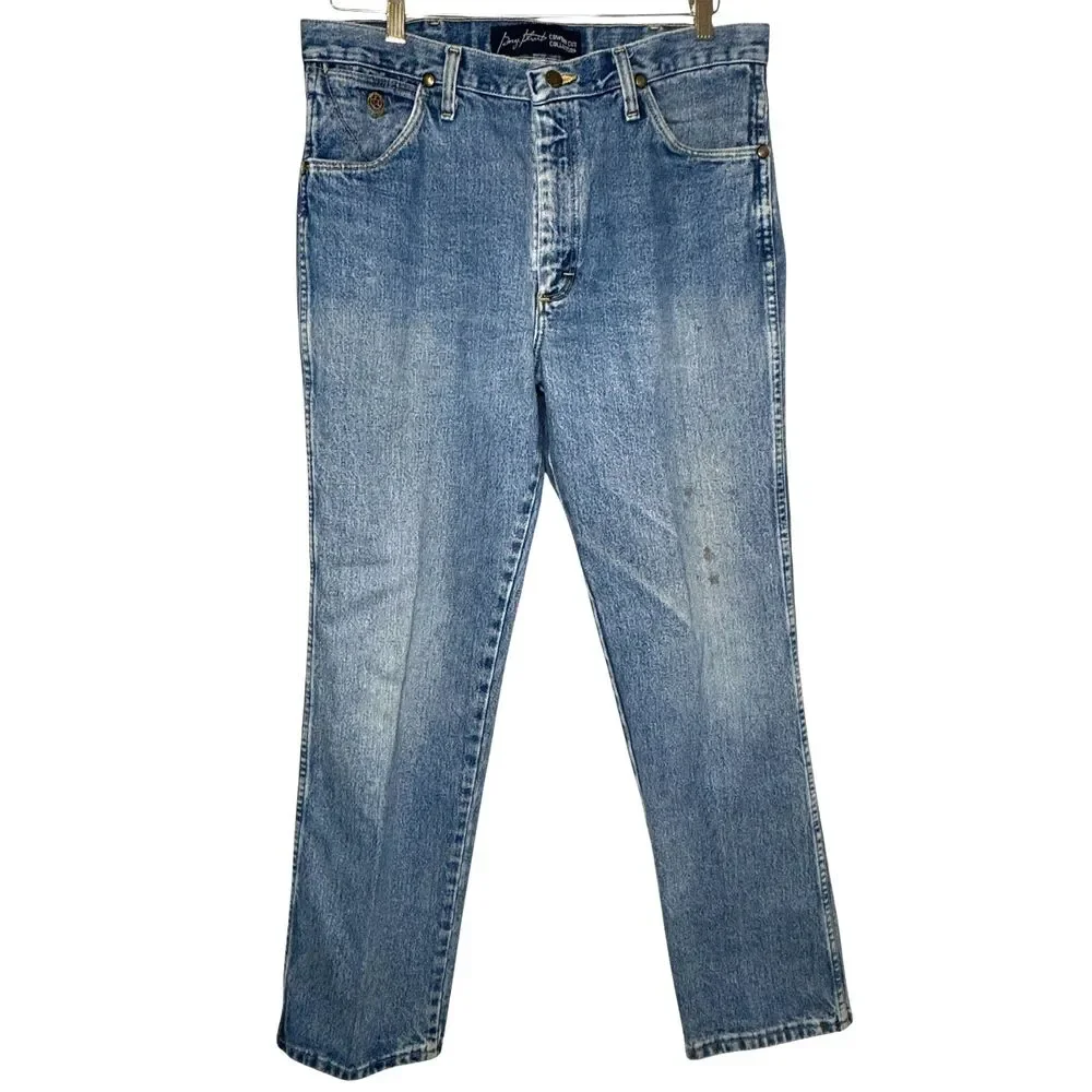 Wrangler George Straight Slim Cowboy Cut ‎ Blue Jeans Mens 34x30 Western STAINS